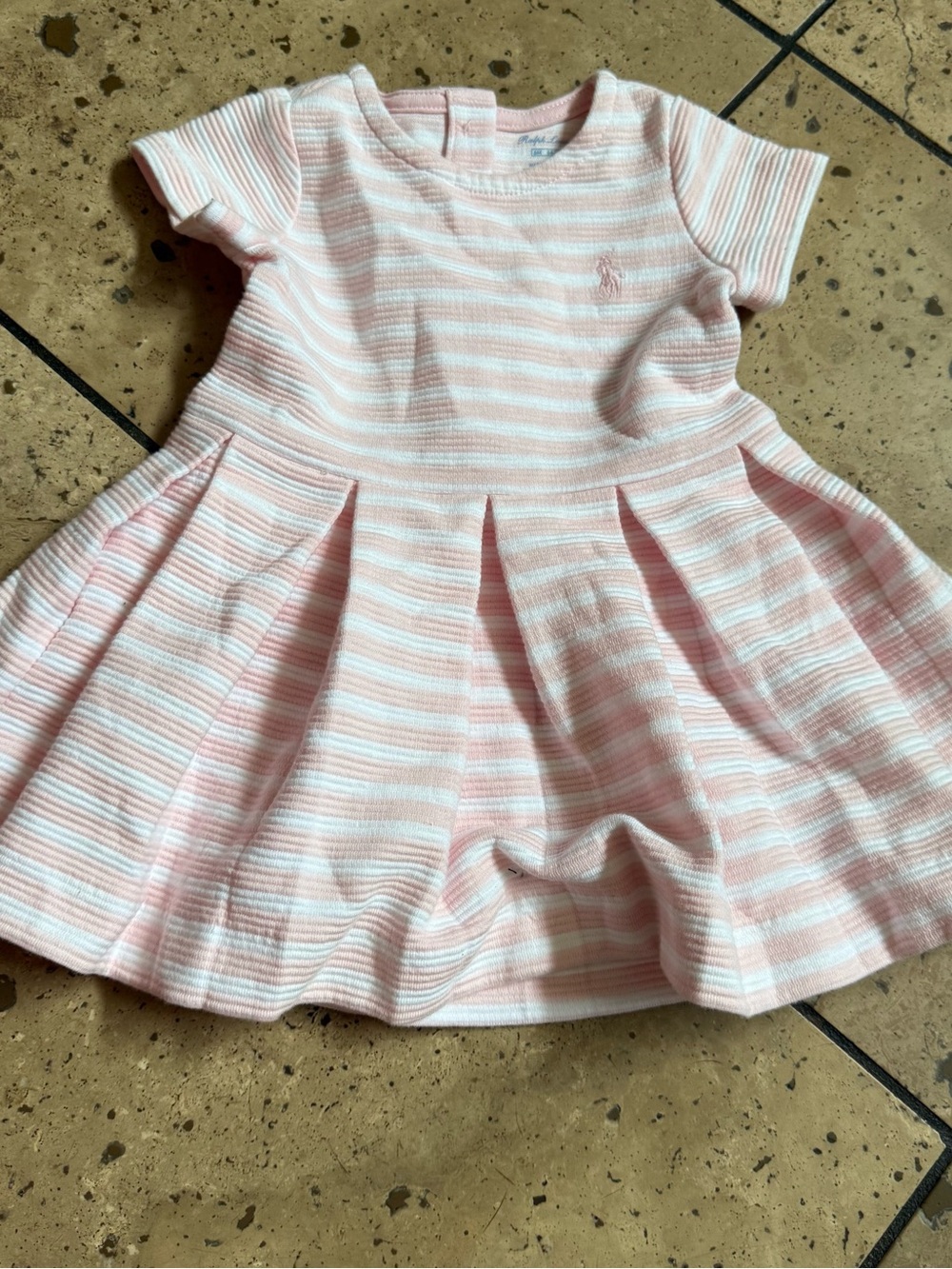 ☀️Ralph Lauren Pink and White Striped Pleated Knit Girls Dress